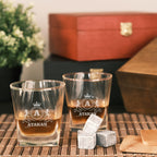 Kişiye Özel Ahşap Kutulu İkili Viski Bardak Seti