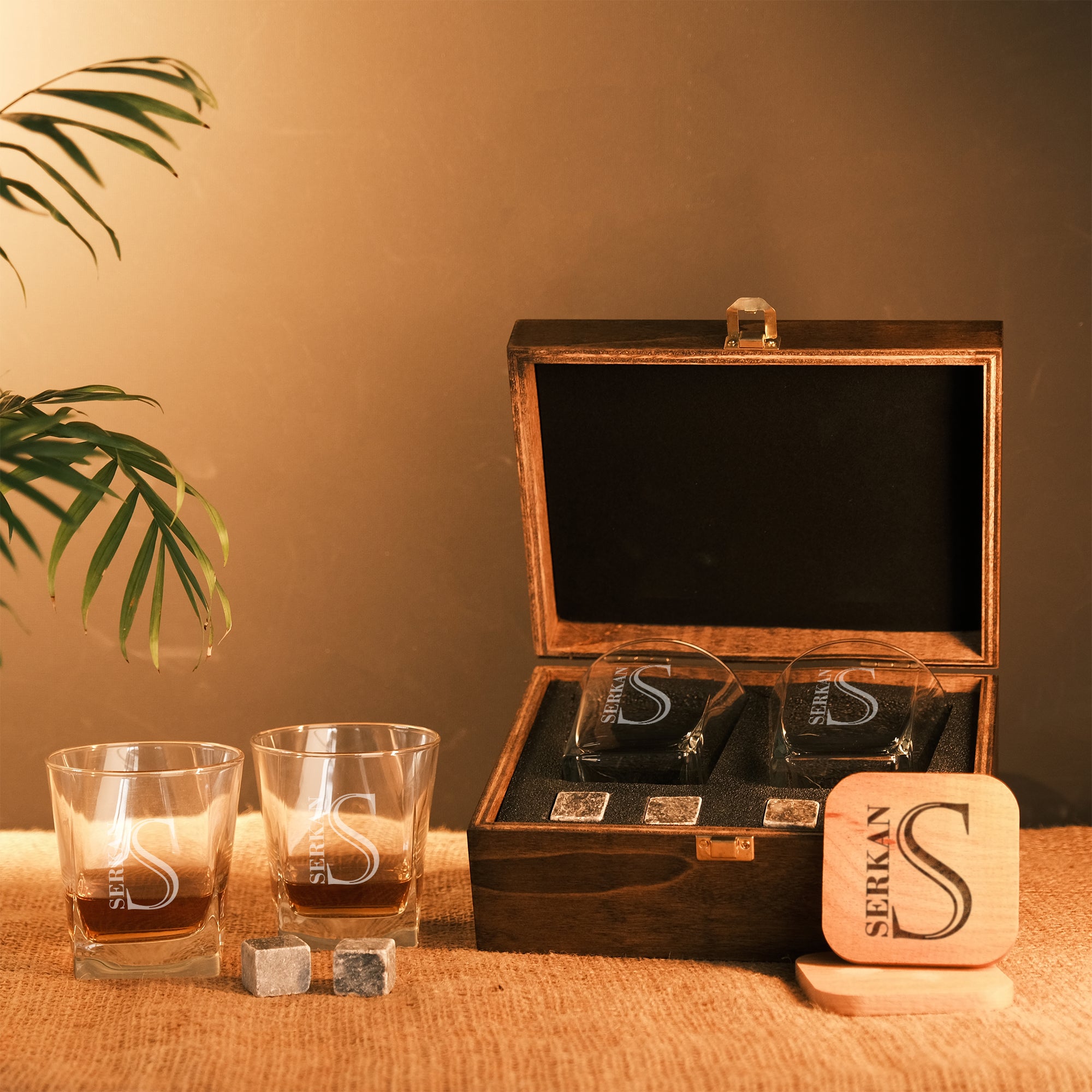 Kişiye Özel Ahşap Kutulu Sürahili Viski Bardakları