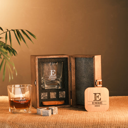 Kişiye Özel Ahşap Kutulu Tekli Viski Bardağı
