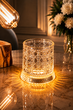 İsme Özel  Led Işıklı Dönen Viski Bardağı ve Özel Altlık, 360° Kristal Desenli